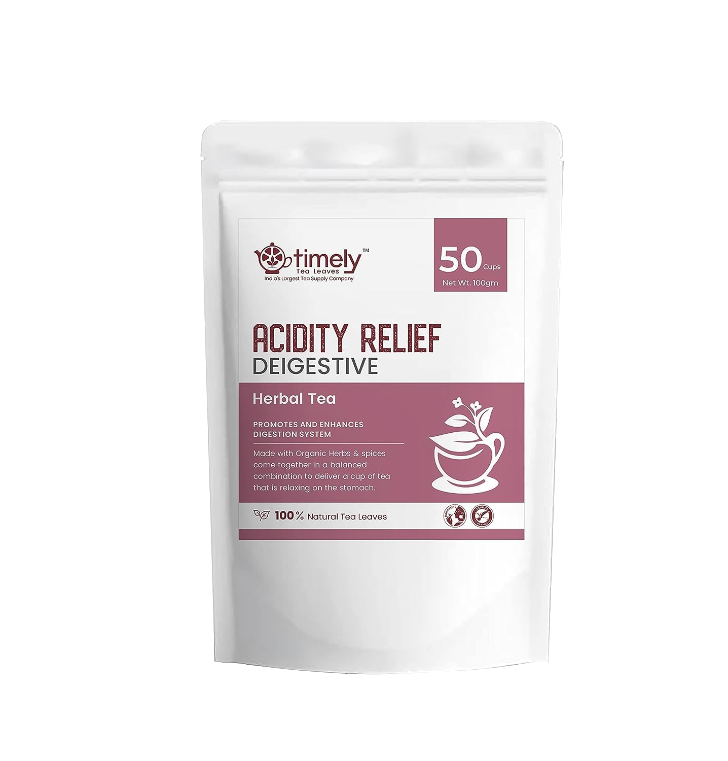 TEA DECK Timely Tea | Acidity Relief Tea | Reduces gas & bloating I 100gm 25 Cups pack |Whole Leaf TeaI 100% Natural