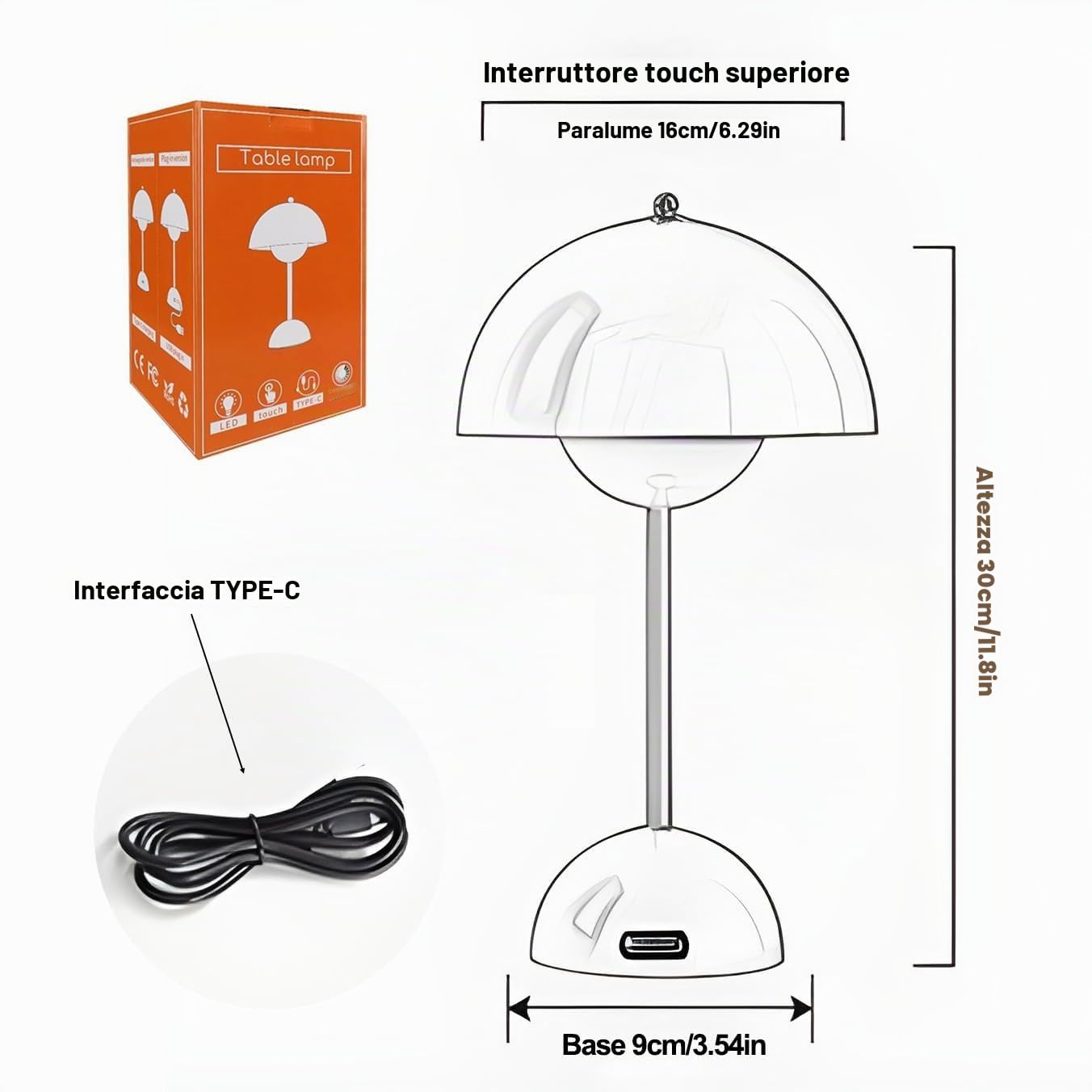 Lampada A Fungo LED Ricaricabile, Lampada da Tavolo per Vaso di Fiori Wireless Lampada da Tavolo Dimmerabile al Tocco Lampada da Comodino Lampade A Fungo Lampada da Scrivania,Gray Blue
