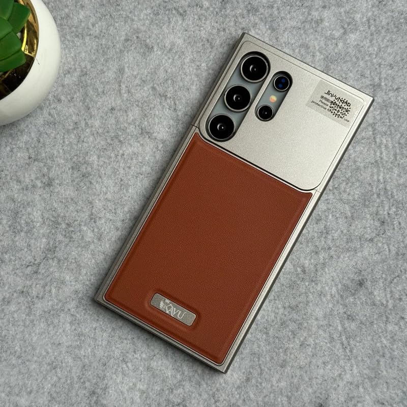 Image of Business Leather Case for Samsung Galaxy Case Compatible with Mag Charging|Cloth Aroma Therapy Phone Case with Magnetic Absorption Function (Leather-Brown, Samsung Galaxy S24 Ultra)