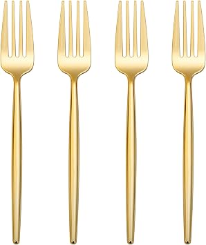 I00000 90 Pcs Gold Plastic Forks,Gold Disposable Utensils, Disposable Heavy Duty Plastic Forks Heat Resistant Perfect for Parties,Wedding,Dinners