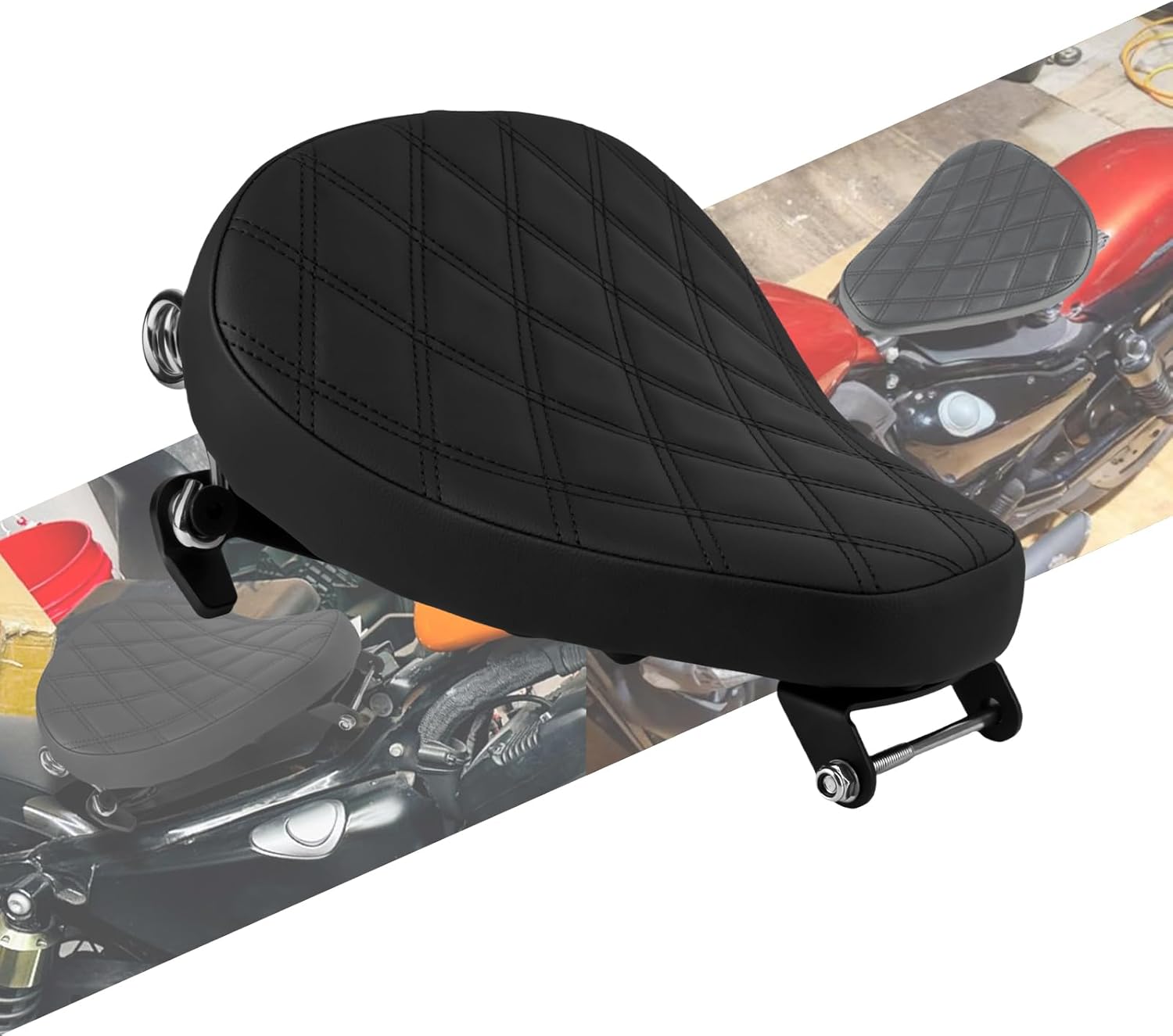 Motorcycle Driver Solo Seat Leather Cushion Pad Compatible With Harley Sportster XL 2010–2022 diamond pattern