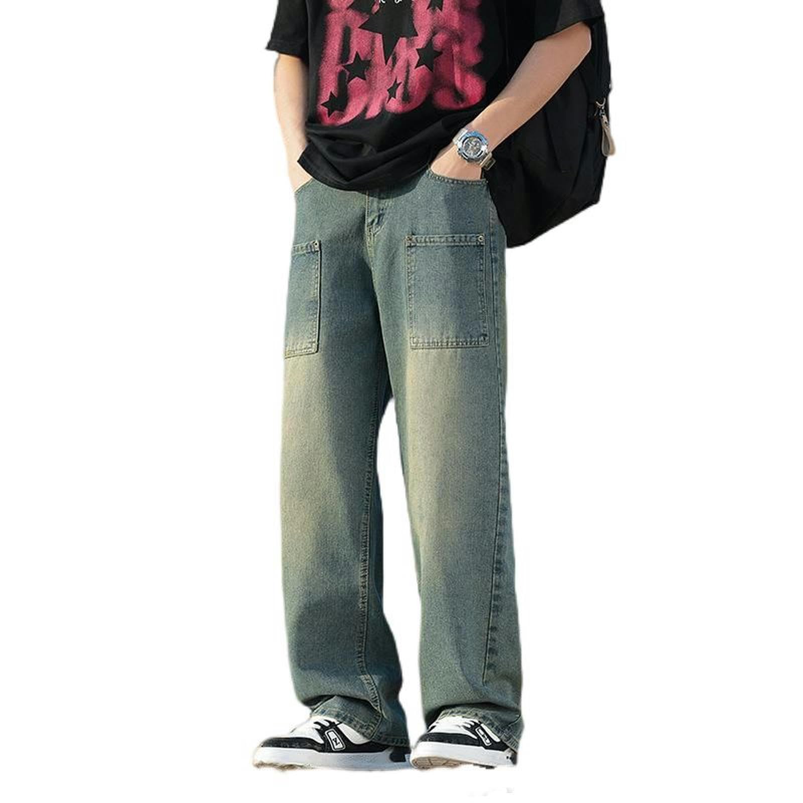 Jeans Blu Tutto-fiammifero Dritto Estivo Largo Casual Non Elastico Pantaloni Larghi giovanili Uomo-Blu-M