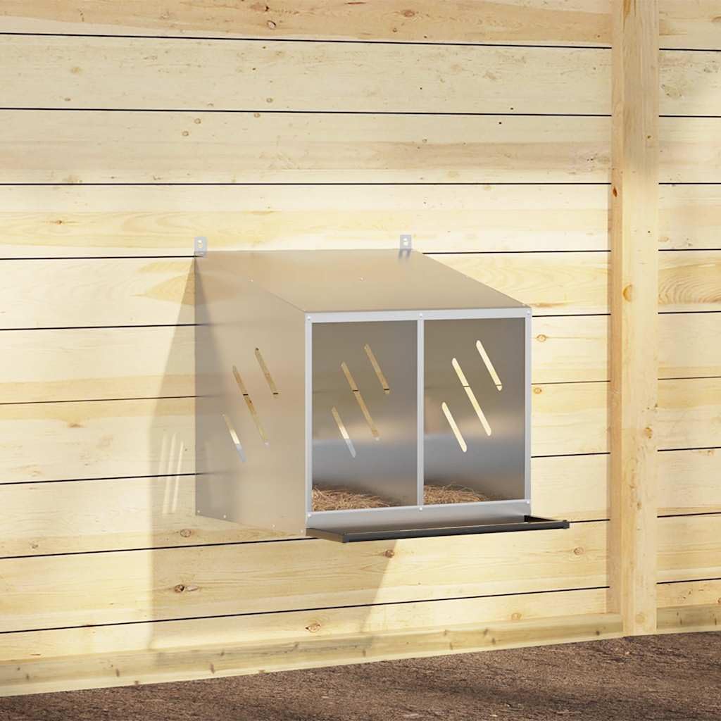 Caja nido de pollos con 2 compartimentos de metal galvanizado, 54 x 64 x 59,5 cm, resistente al óxido, con techo inclinado y ventilación para establo, pico, jardín e interior