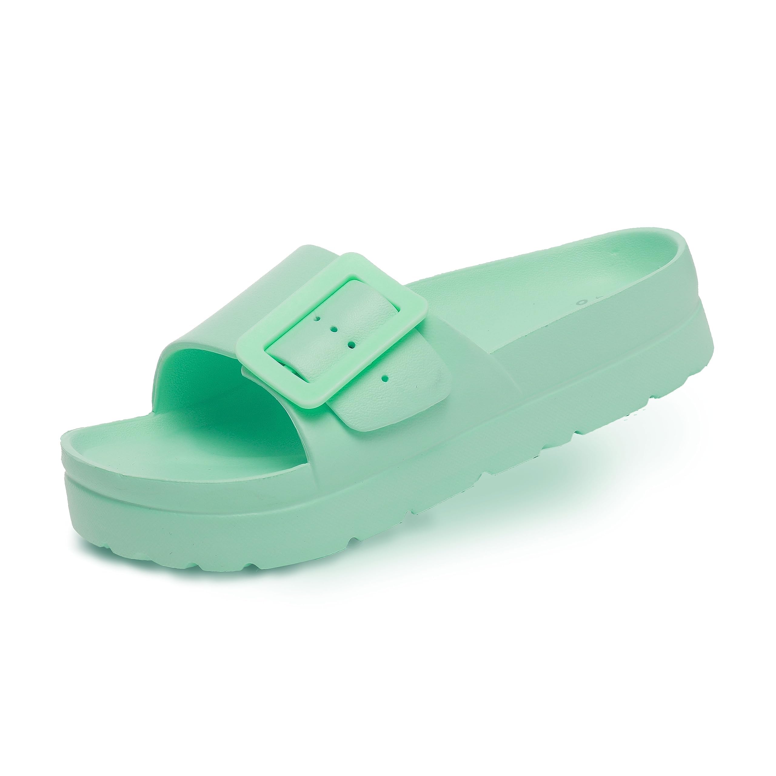 MUCHO MAHALO HAPPYO Maui Women's Platform Sandals, Adjustable Buckle Flat Sandals with Arch Support, EVA Foam Slides with Thick Soles Extra Cushion