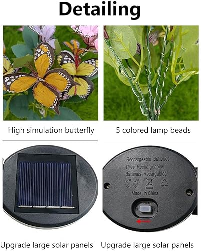 Miniatura 7 de 2 luces solares de mariposa para exteriores, luz de flores artificiales, decoración del hogar, lámpara de árbol de mariposa IP65, impermeable, luces