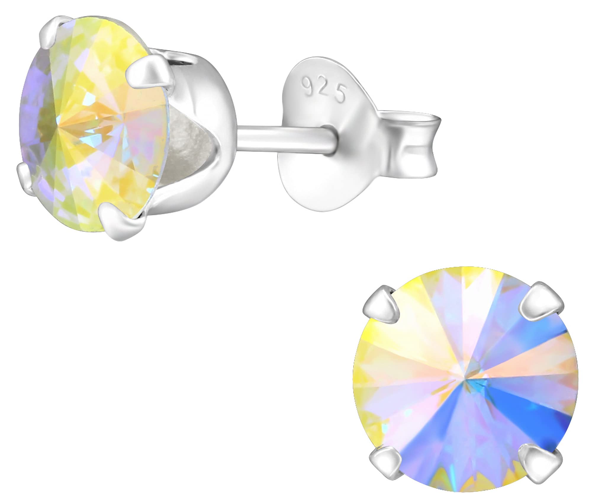 Aww So Cute92.5-925 Sterling Silver Round 6mm Crystal Stud Earrings for Kids Girls Pure Silver (ER1311)