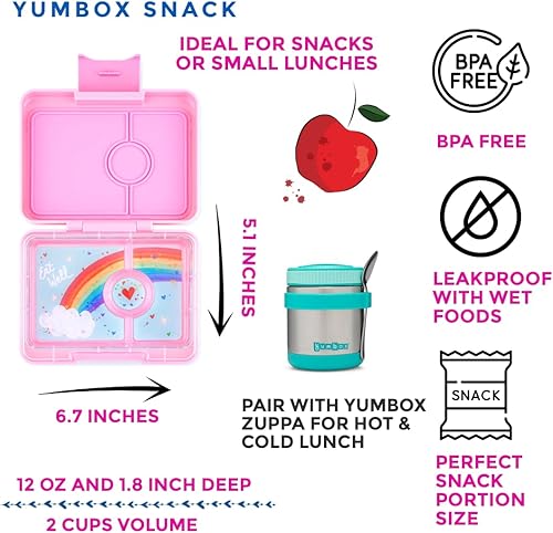 Miniatura 2 de Yumbox Lonchera Bento a prueba de fugas para niños (rosa fifi con bandeja arcoíris) con 3 compartimentos
