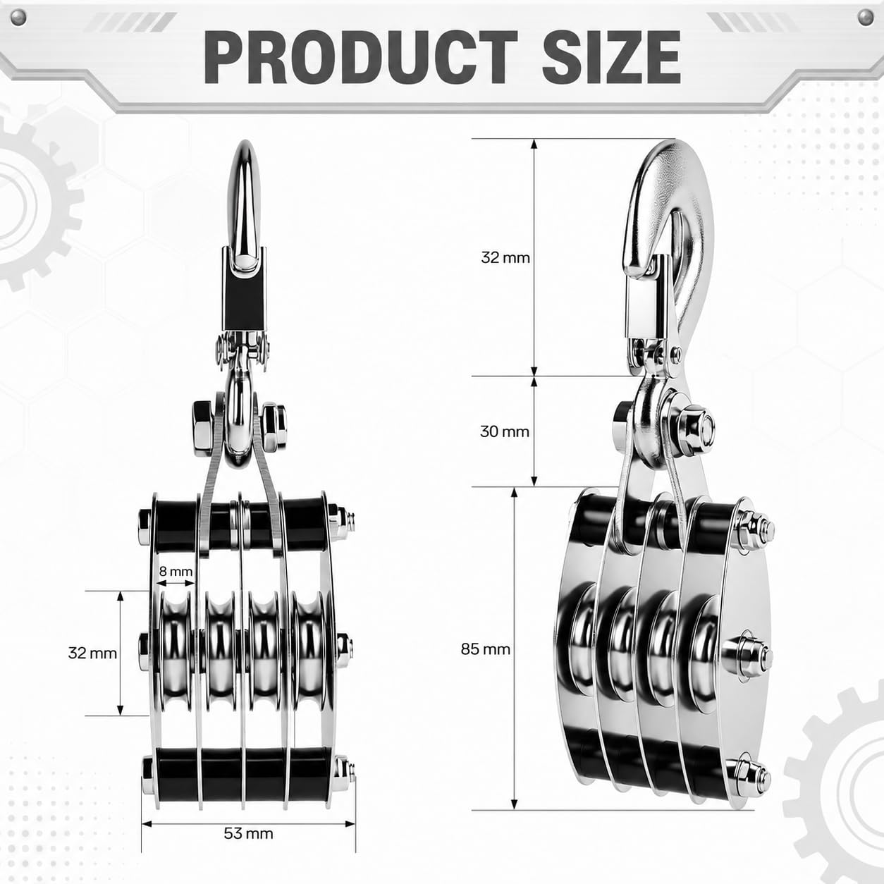 Polea de carga pesada 4400 LB con cuerda de nailon (blanco)
