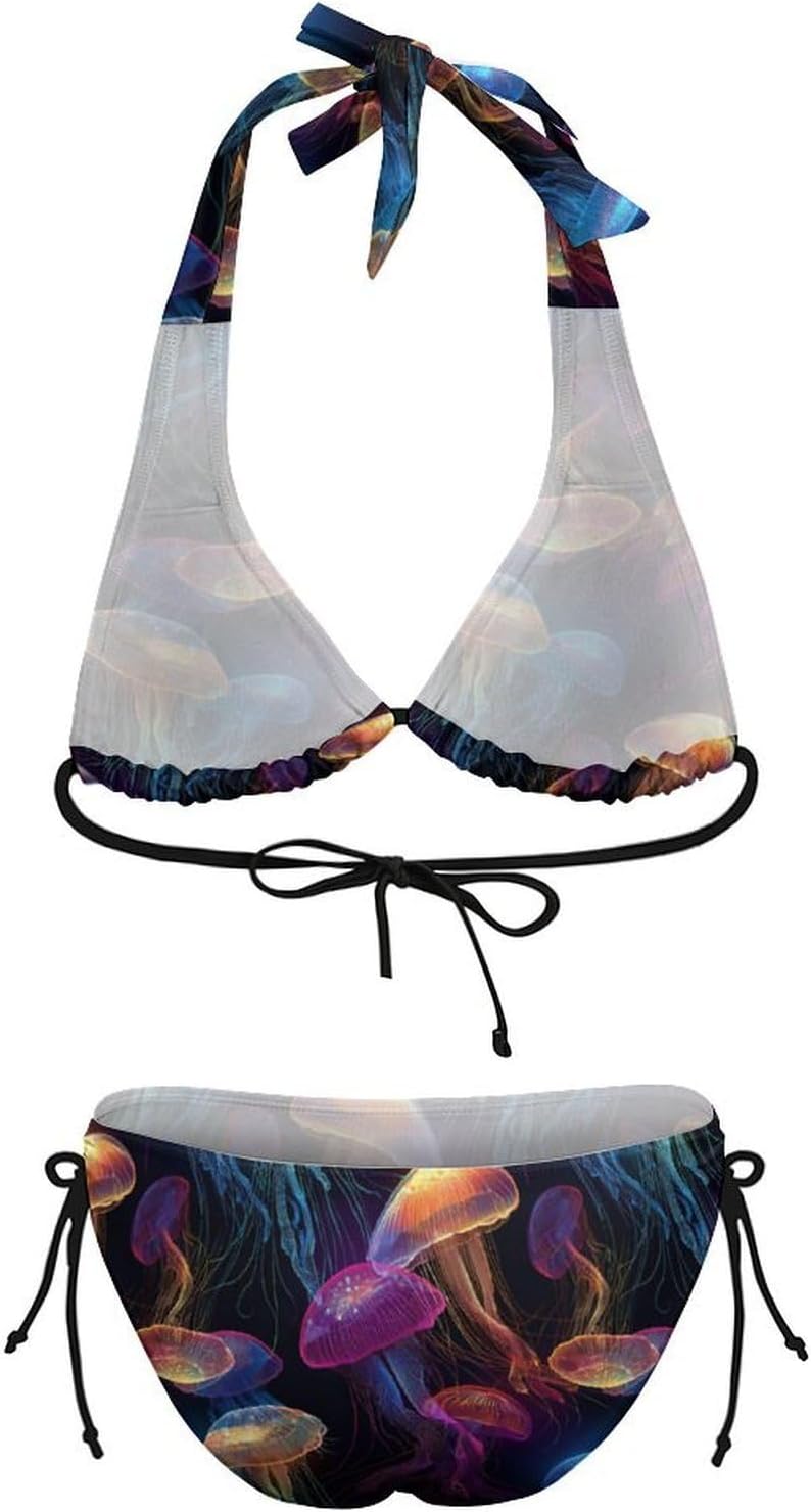 Glowing Colors Jellyfish Novelty Women's 2 Piece String Bikini Set Swimsuits Bathing Suit Swimwear
