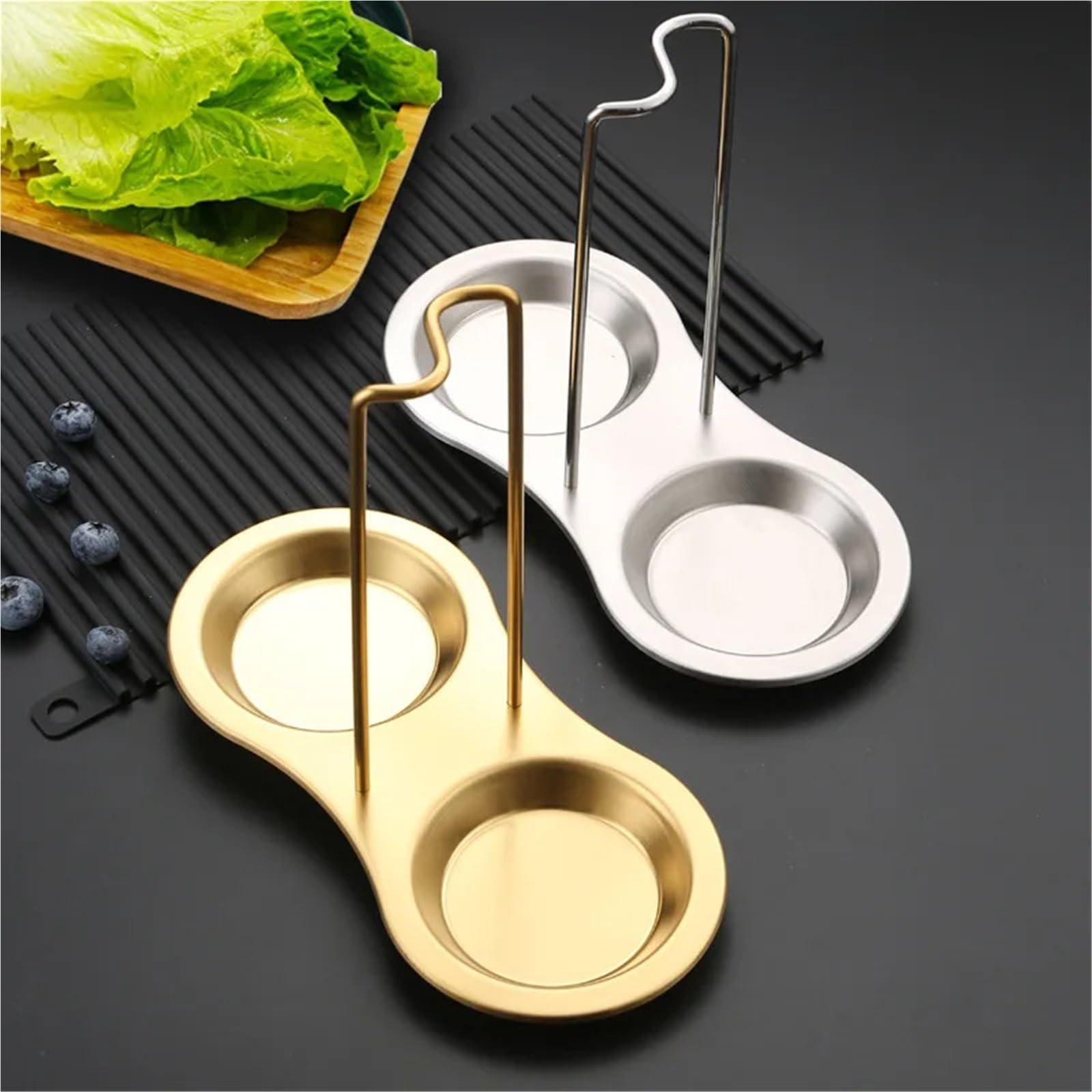 2 stücke Suppe Löffel Halter Edelstahl Besteck Regal Tablett Restaurant Schöpfkelle Küche Gadget Kochen Werkzeug Ablage für Kochlöffel, Schöpfkellen(Gold)