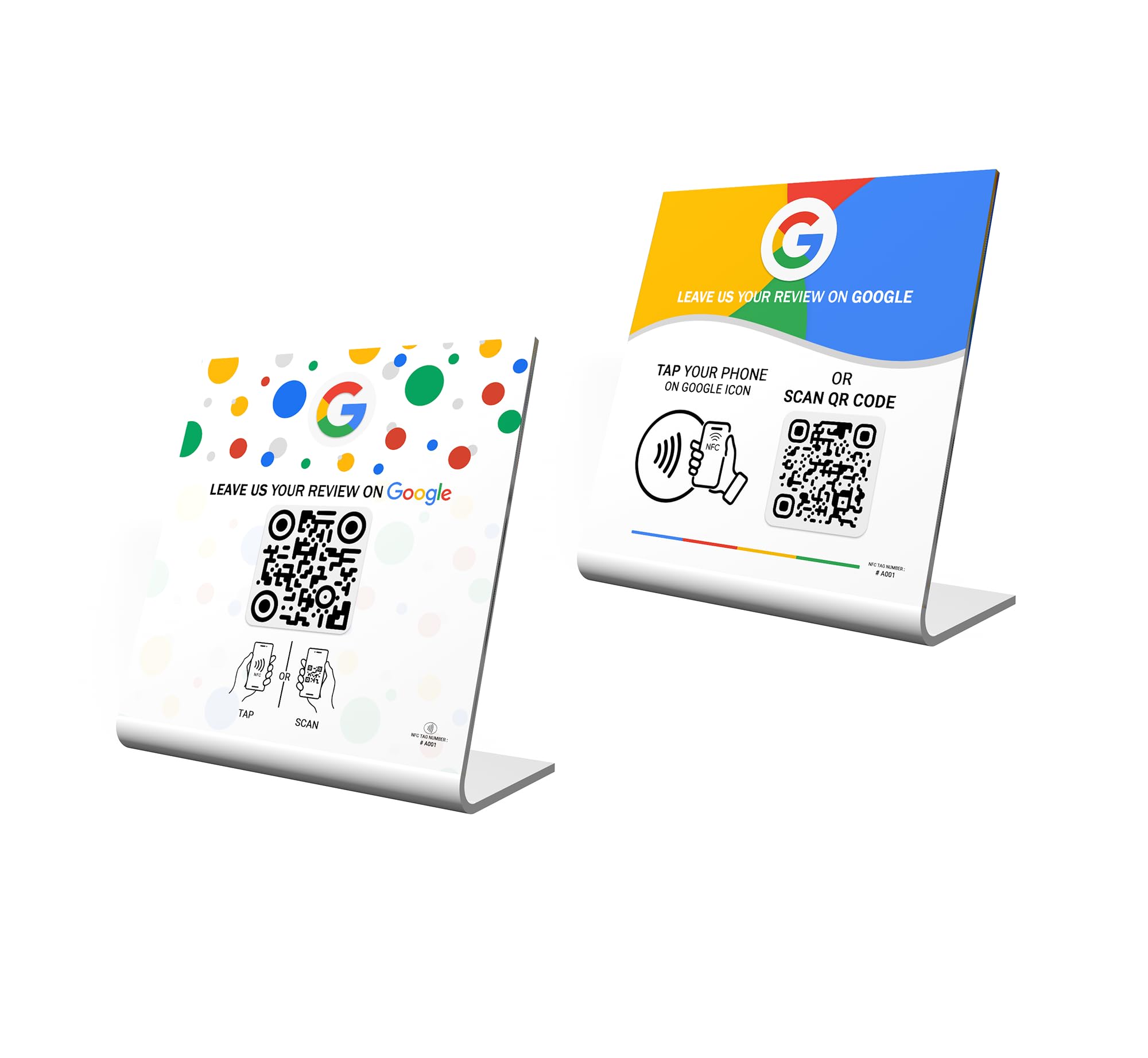【5個セット】Google レビュースタンド　ホワイト　QRコード・NFC対応 Amazon.co.jp: ホワイトアクリルスタンド、5.5 x 8インチ、Google