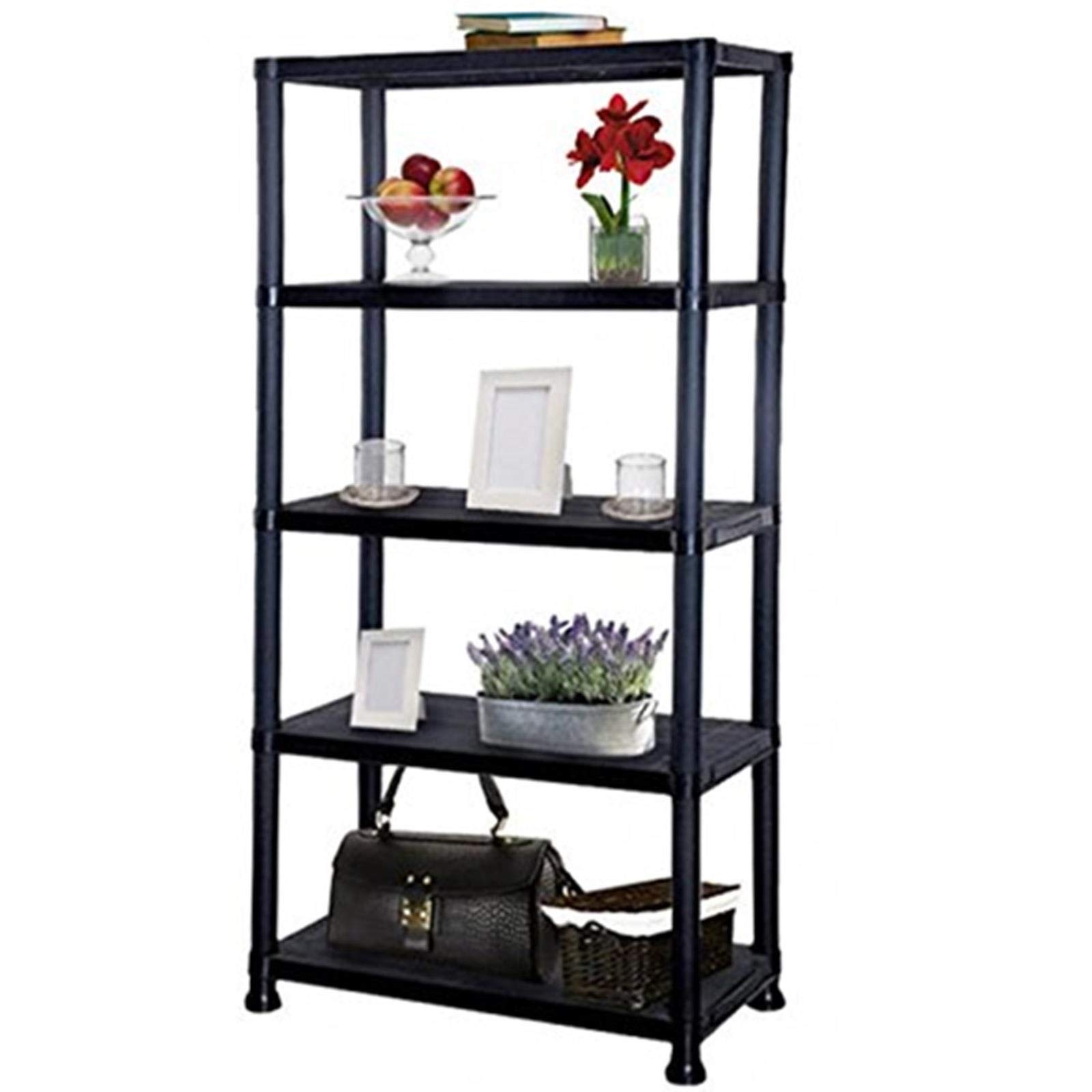 Gr8 Home Black Lightweight 5 Tier Plastic Shelving Unit Storage Racking Shelves Garage Warehouse Home Shed Rack