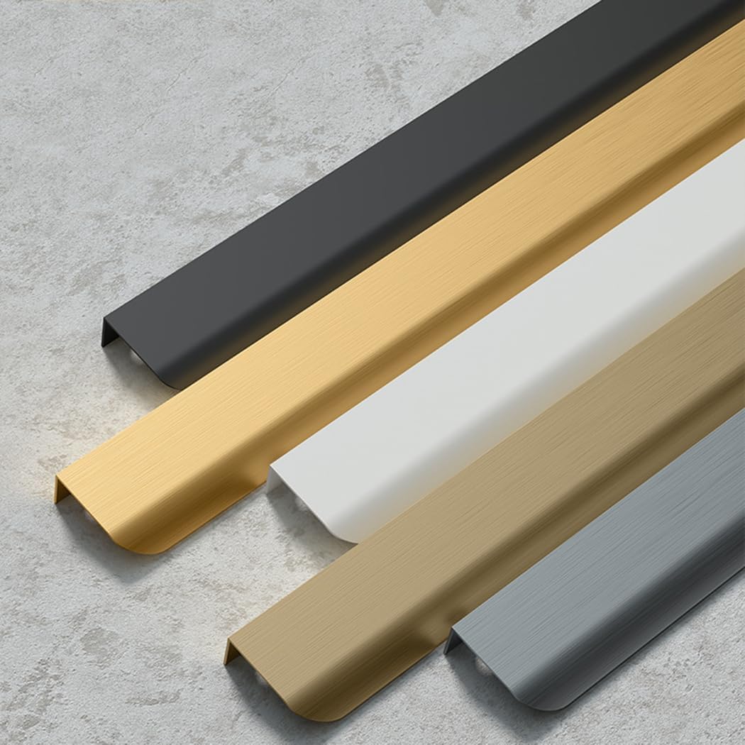 Manijas ocultas, mango invisible de aleación de aluminio, mango invisible para gabinete, borde de dedo, manijas de cajones, pomos de muebles, color blanco, 2 piezas (distancia del agujero 128 mm)