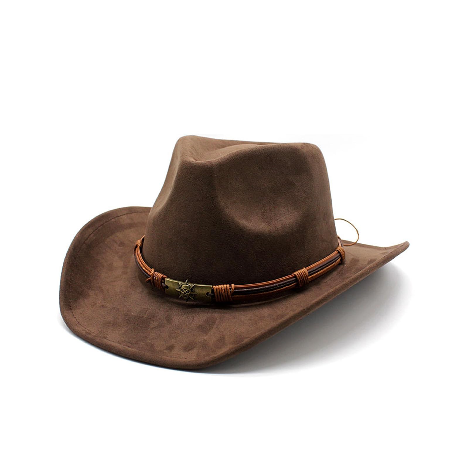 Cowboy-Hut für Damen und Herren - Breitkrempiger Outdoor-Suedehut in klassischem Kaffeebraun (Kunstleder)