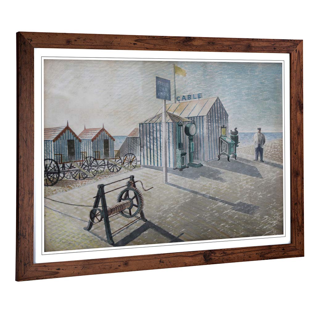Big Box Art Framed Print of Eric Ravilious Bathing Machines Aldeburgh Design | Wall Art Picture | Home Decor for Kitchen, Living Room, Bedroom, Hallway, Walnut, A2 / 24.5x18 Inch / 62x45cm
