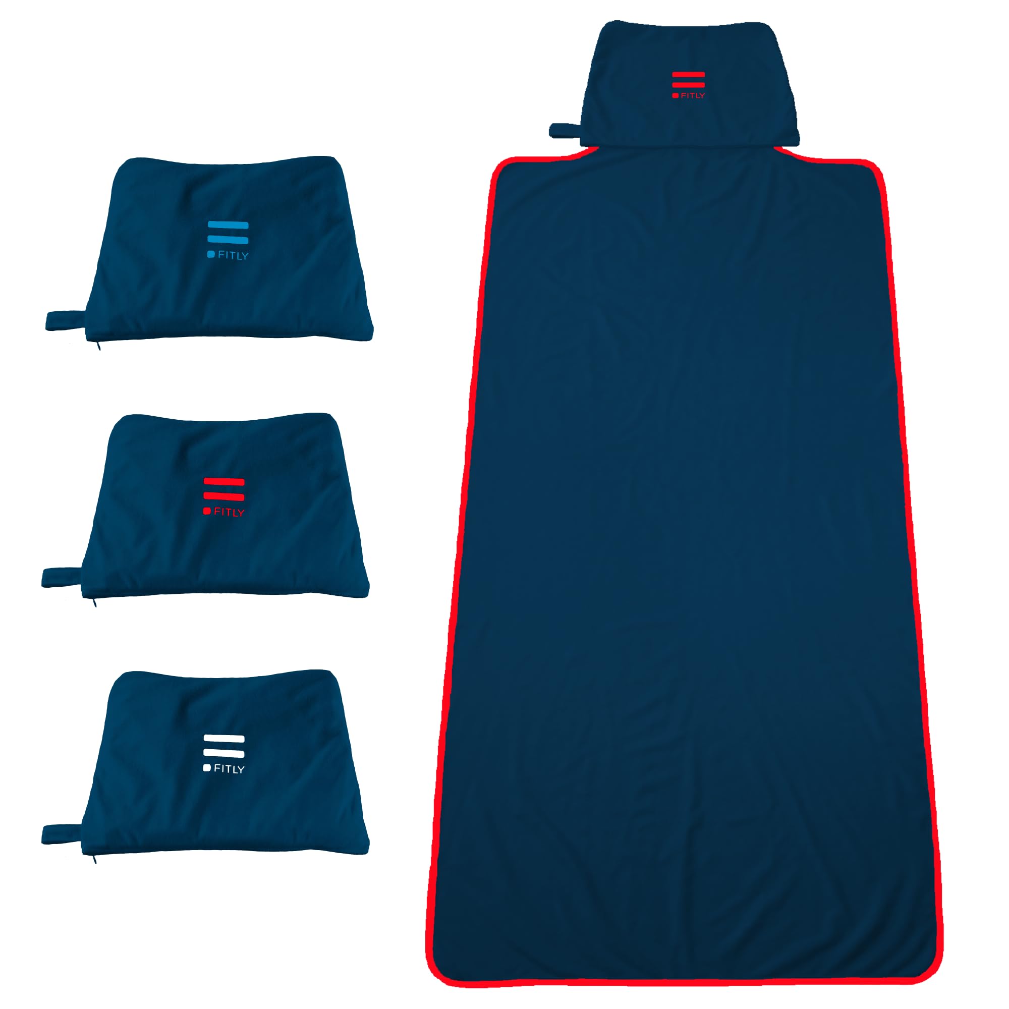 FITLY Toalla de Triple Uso | Toalla de baño de Felpa ecológica para Personas activas | Toalla, Funda de Asiento Impermeable y Almohada de Viaje en 1 | Toallas para el Gimnasio
