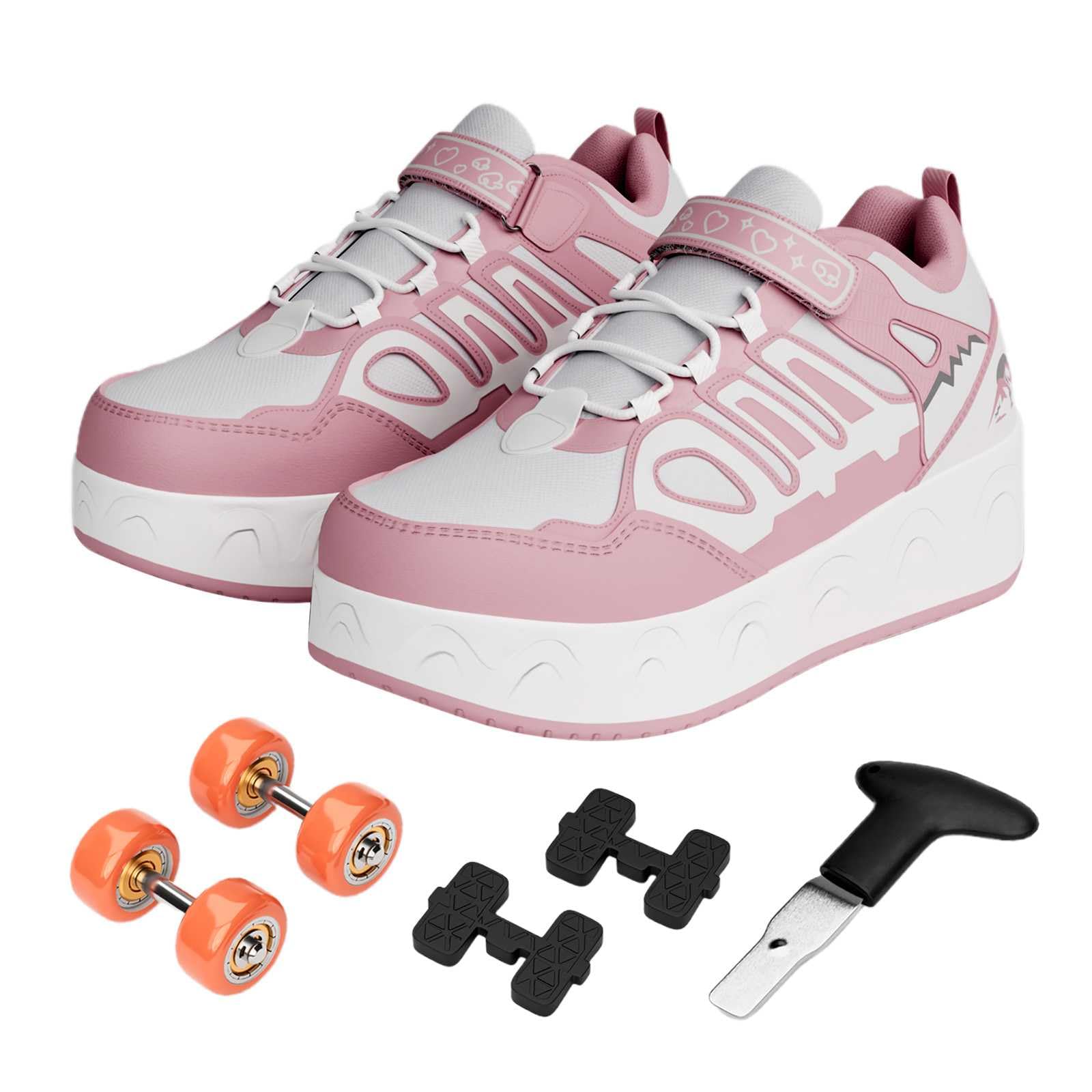 Chaussures à roulettes pour garçons et Filles, Basket Roller Retractable Enfant, Chaussures de Skateboard, Rollers Chaussures avec 4 Roues pour Intérieur Extérieur