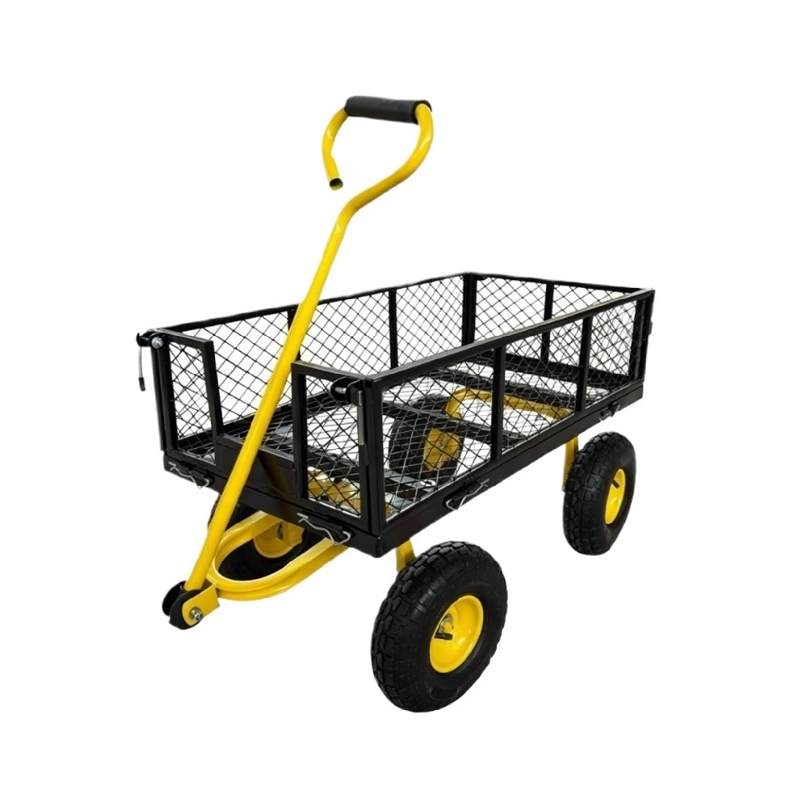 Mesh Garden Dump Cart Heavy Duty Utility Wagon with Removable Sides Metal Garden Carts, for Lawn Camping Farm