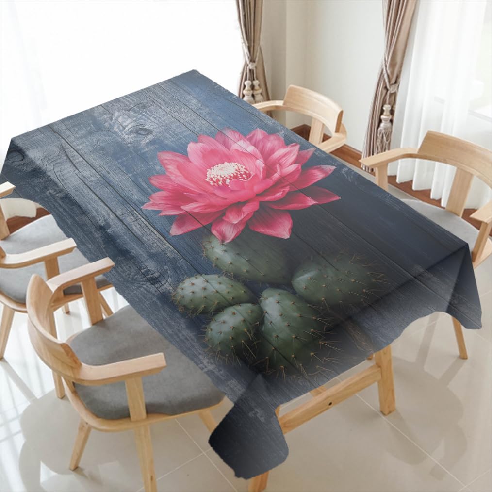 Dunmat Red Cactus Flower Tablecloth Table Covers Flowers Plants Abstract Vintage Rectangle Tables Cloth Washable Polyester Table Cloth for Outdoor and Indoor Use 55Wx70L Inch