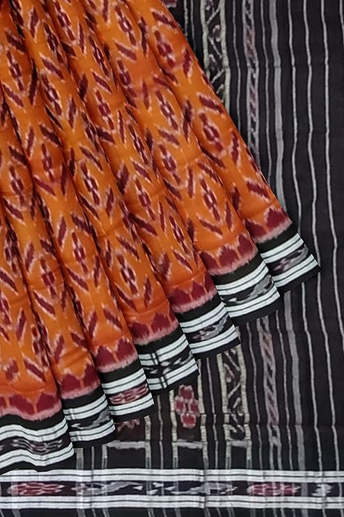 Image of Ikat Women's Cotton Saree, Handmade Pure Cotton Khandua Saree, Ikkat Orissa Traditional Handloom Saree Without Blouse