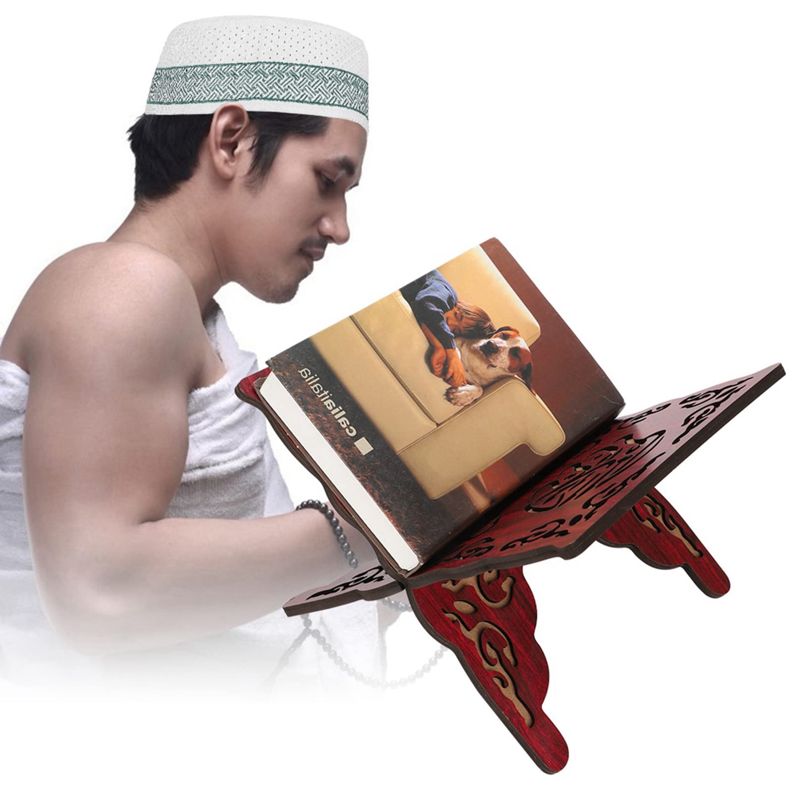 Koran stojak, otwarty stojak na książki, pięknie ręcznie rzeźbiony uchwyt na książki biblijne Koran do ekspozycji czytania modlitwy kaplica unikalne święta tradycyjny salon