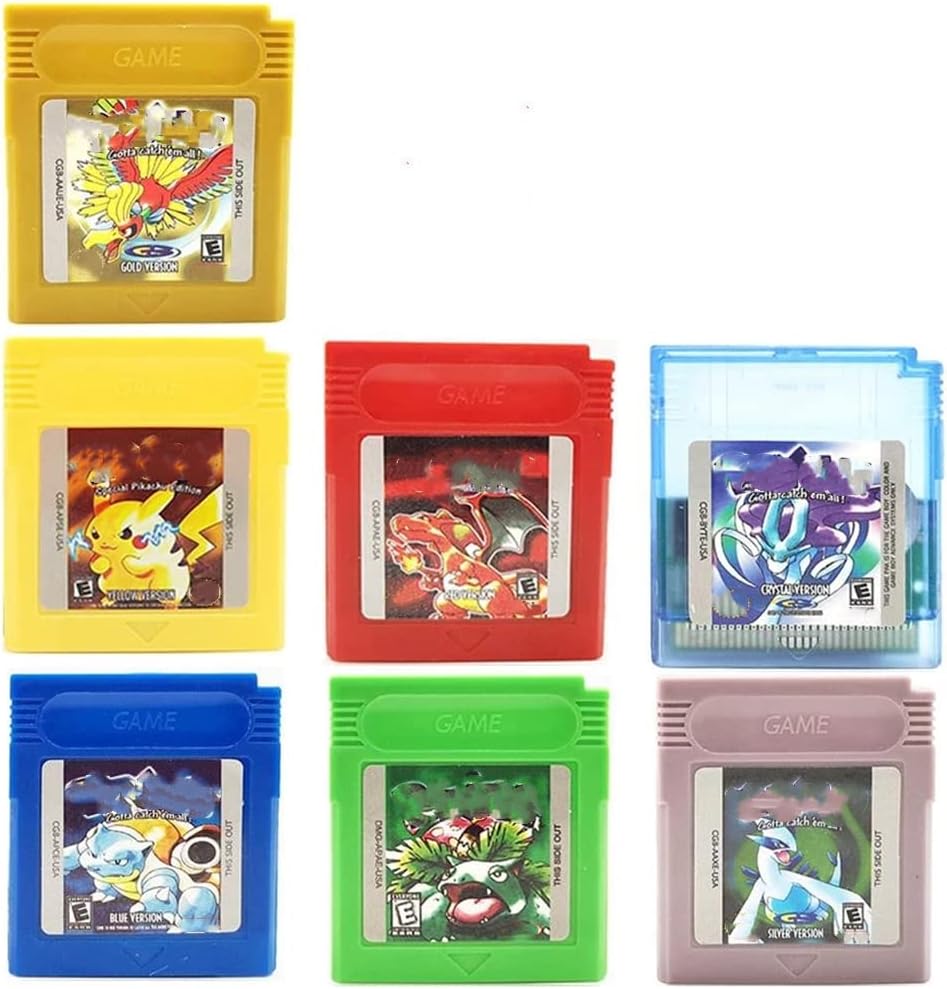 2023 Enhanced Gameboy Color Games Cartridge Collection 7-Pack (Green, Blue, Red, Yellow, Gold, Crystal, Silver) for Nintenton GBC USA Version (Silver)