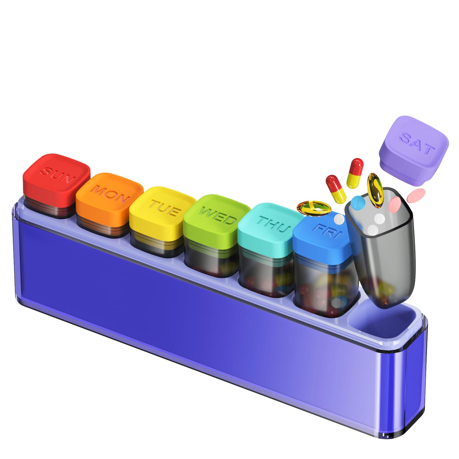 HIONXMGA Weekly Pill Organizer, Detachable 7-Color Pill Box, Easy Open