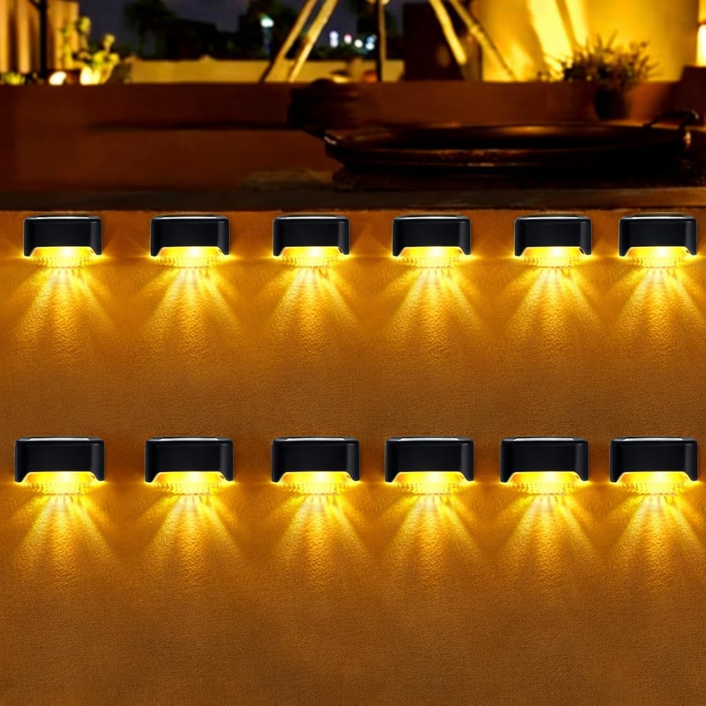 Plastic Waterproof LED Solar Powered Deck Stair Outdoor Light for Railing, Wall Garden,Pathway, Backyard, Patio, and Balcony Decoration - Warm Yellow (12)-image-44