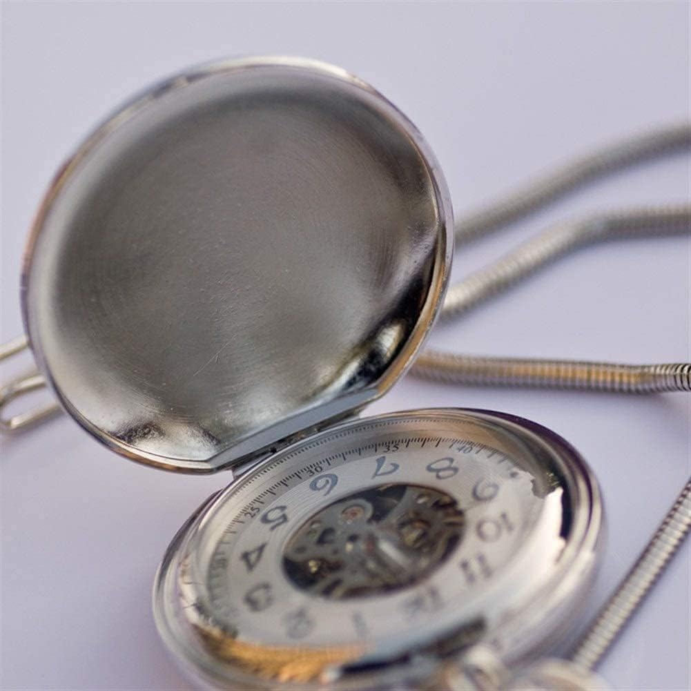 Mens Vintage Mechanical Pocket Watch - Stainless Steel Pocket Watch with Chain Analog Skeleton Watch Hand Wind Mechanical Watch with Stainless Steel Chain