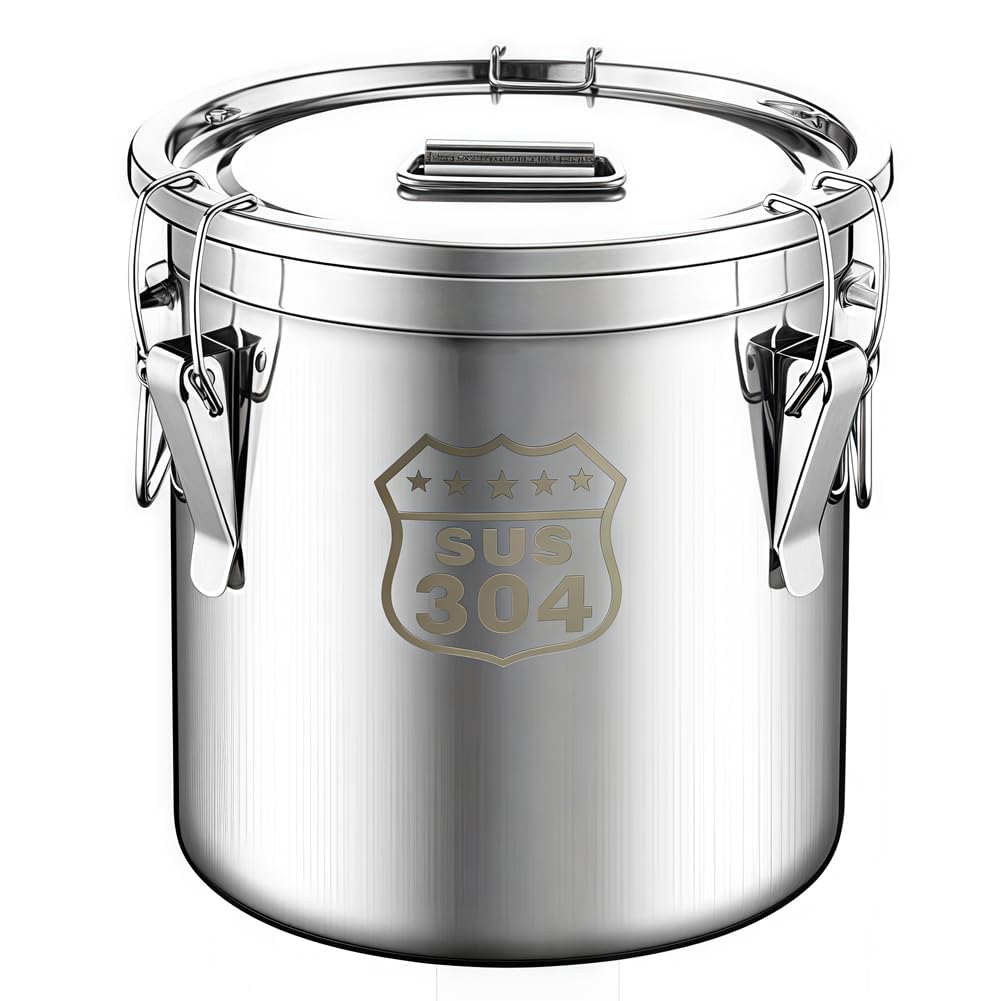 AVZYARDY 6/12/21/33L Stainless Steel Airtight Canister, Kitchen Rice Oil Storage Bucket with Sealed Lid & Handles, SUS 304 Large Foods Storage Container for Household Kitchen Bar Restaurants
