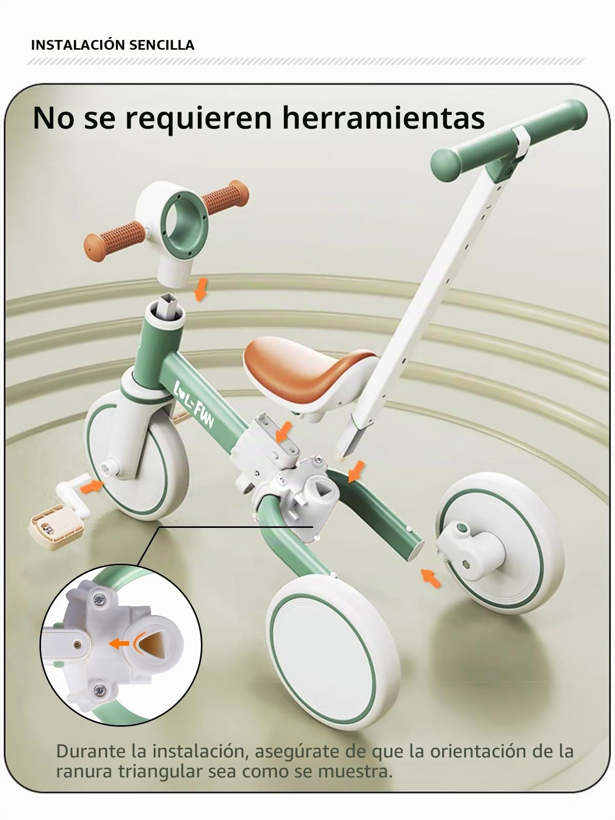 LOL-FUN Triciclo 5 en 1 con Mango de Dirección para Padres, Bicicleta de Equilibrio para Niños de 1 a 4 Años con Pedales Extraíbles