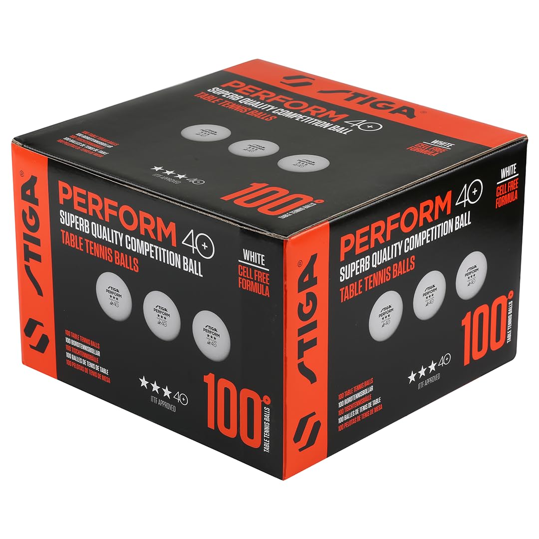 Stiga Table Tennis Balls Perform 40+ ITTF-Approved - Pack of 100 - White