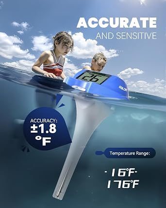 BALDR Pool Thermometer Floating Easy Read, Solar Digital Pool Thermometer with Dual Large Screens, IPX7 Water Temperature Gauge for Inground Above Ground Pools & Spas (Darkblue)