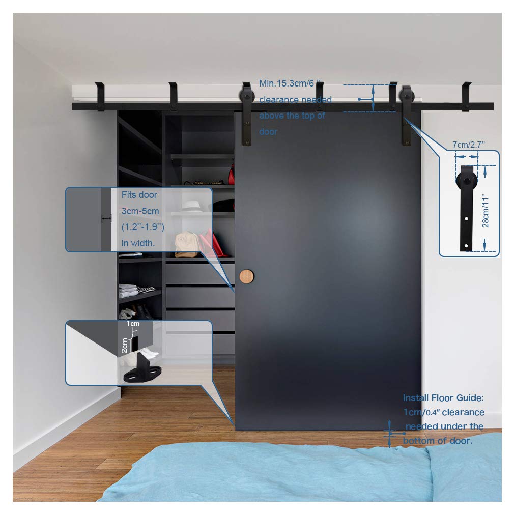 CCJH 10FT/3M Rail de porte coulissante suspendu au plafond, Ensemble de rails de suspension en forme de L Noir