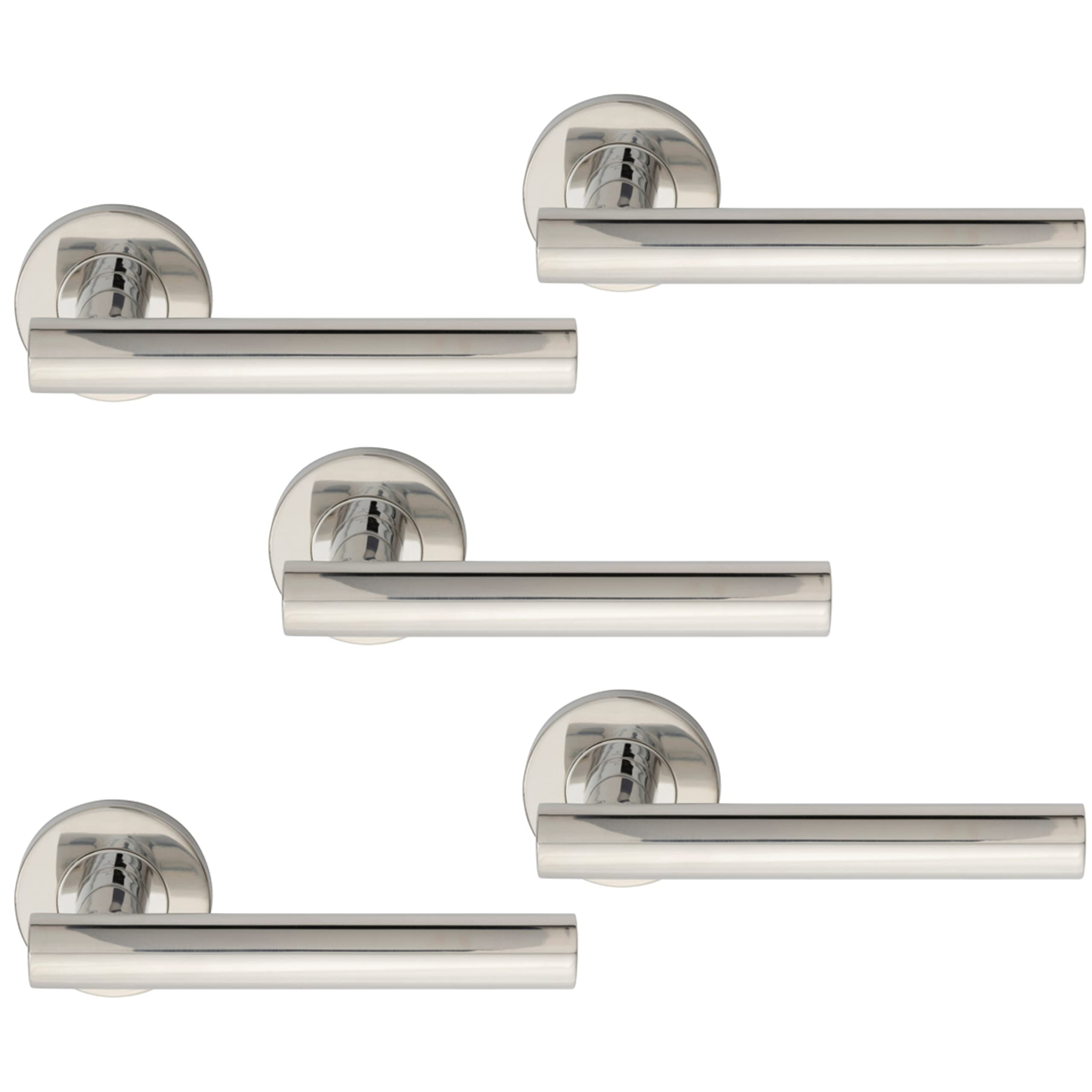 IRONZONE® 5 Sets Philadelphia 19mm Premium Quality Lever On Round Rose Concealed Fix Sprung Round Rose Door Handle, for Home or Commercial Properties