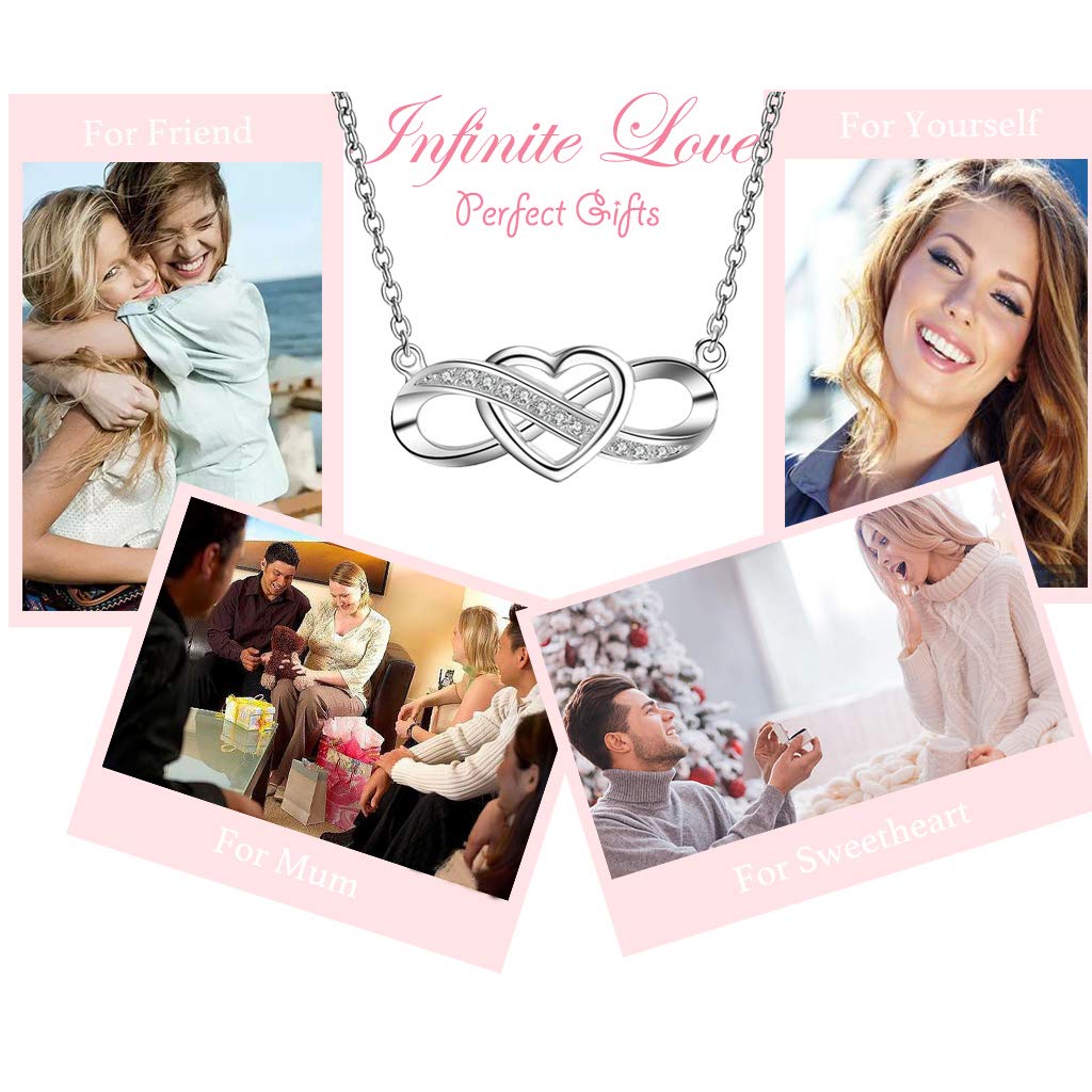 Collar Regalos para Ella,Infinito collar de corazón para las mujeres,925 de plata esterlina,5A collar de circonio cúbico,Regalo para Mujeres Niñas