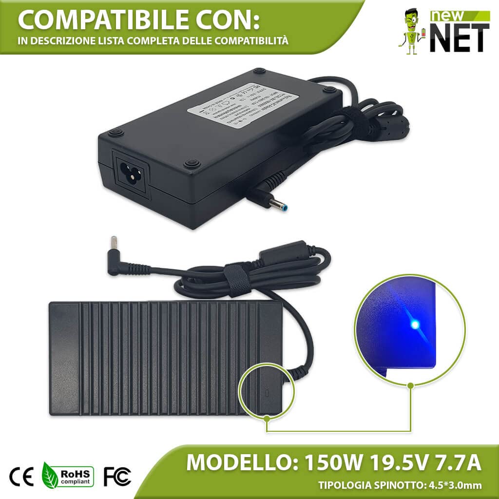 New Net/Alimentador Cargador Cargador Cargador Compatible con Notebook HP TPN-DA03 ADP-150XB B HSTNN-CA27 645509-002 646212-001 [ 19.5V 7.7A 150W - 4.5x3.0mm ]