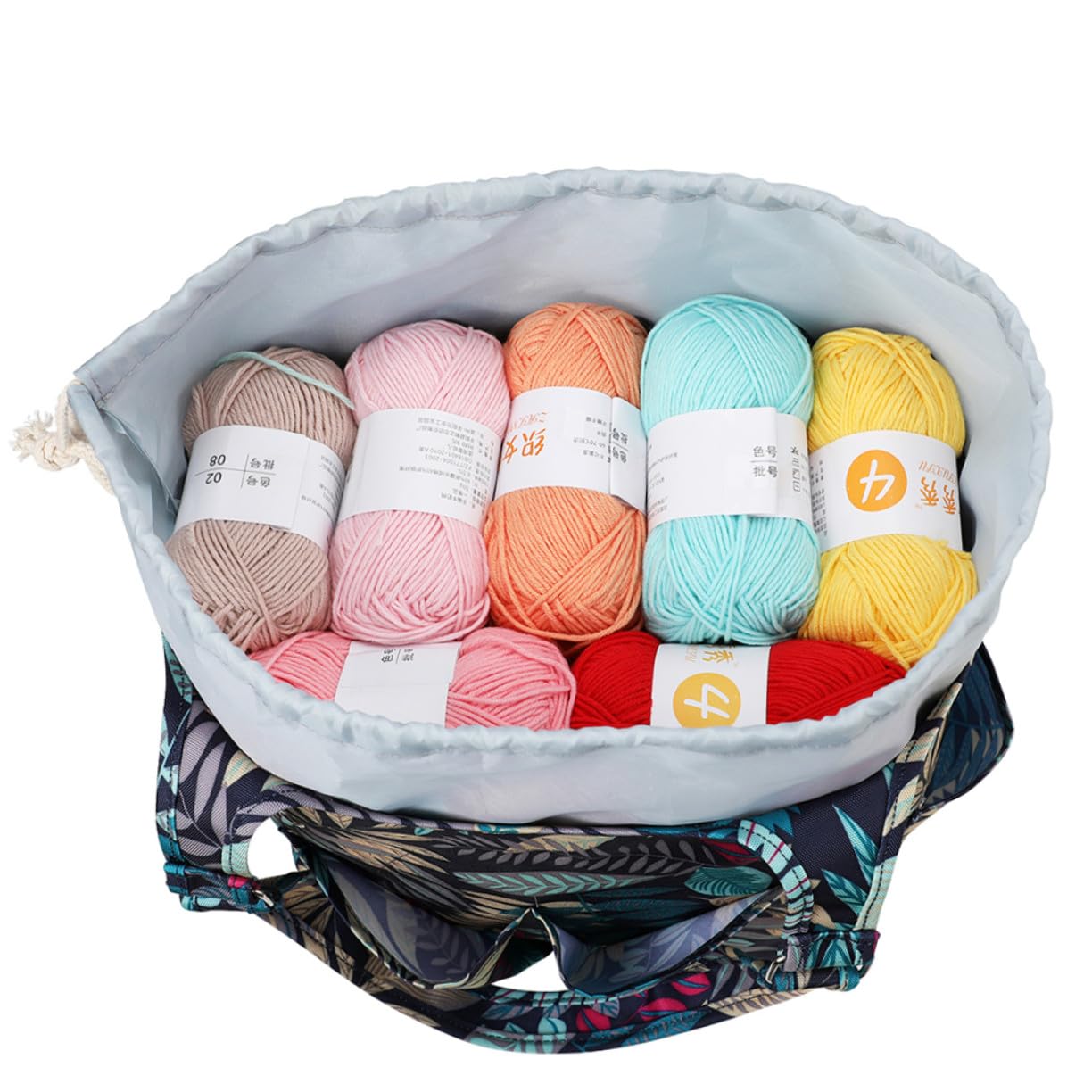 Bolsa de Almacenamiento Portátil de Tela Oxford 600D para Tejer Diseño de Hojas Múltiples Bolsillos y Correa Reforzada para Guardar Hilo de Lana