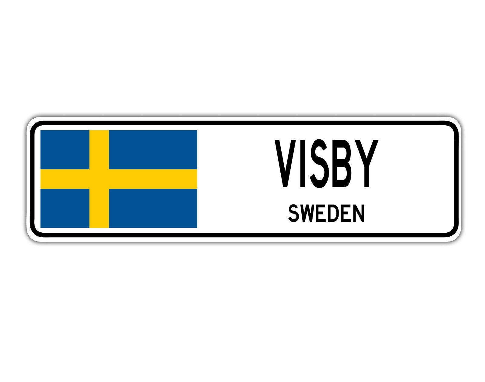 Biopracess Warningsigna5537 Visby, Sweden Street Sign Swedish Flag City Country Road Wall Gift Street Sign 4X16 Inches