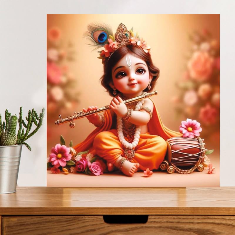 Image of British Terminal Cute little Bal Gopal Baby God Krishna| Kanha Ji | Laddu Lord Makhan Chor Painting Religious Poster for Pregnant Women for wall (matt thin vinyl,sticker,multicolor,unframed)| bj48