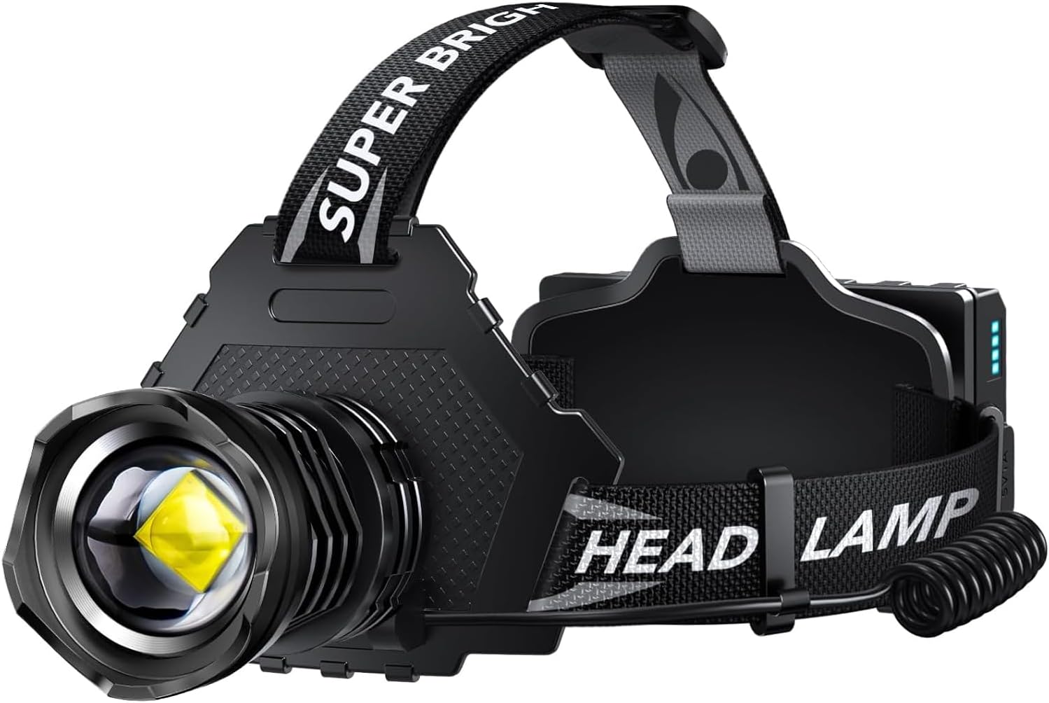 AKNEAR Rechargeable LED Headlamp 12 Mode 95H Runtime Super Bright Head Lamp | 990000 High Lumens, Zoomable, USB C, Waterproof, Lightweight Comfort, 125ยฐ Adjustable Head Light for Outdoor, Camping, Hiking