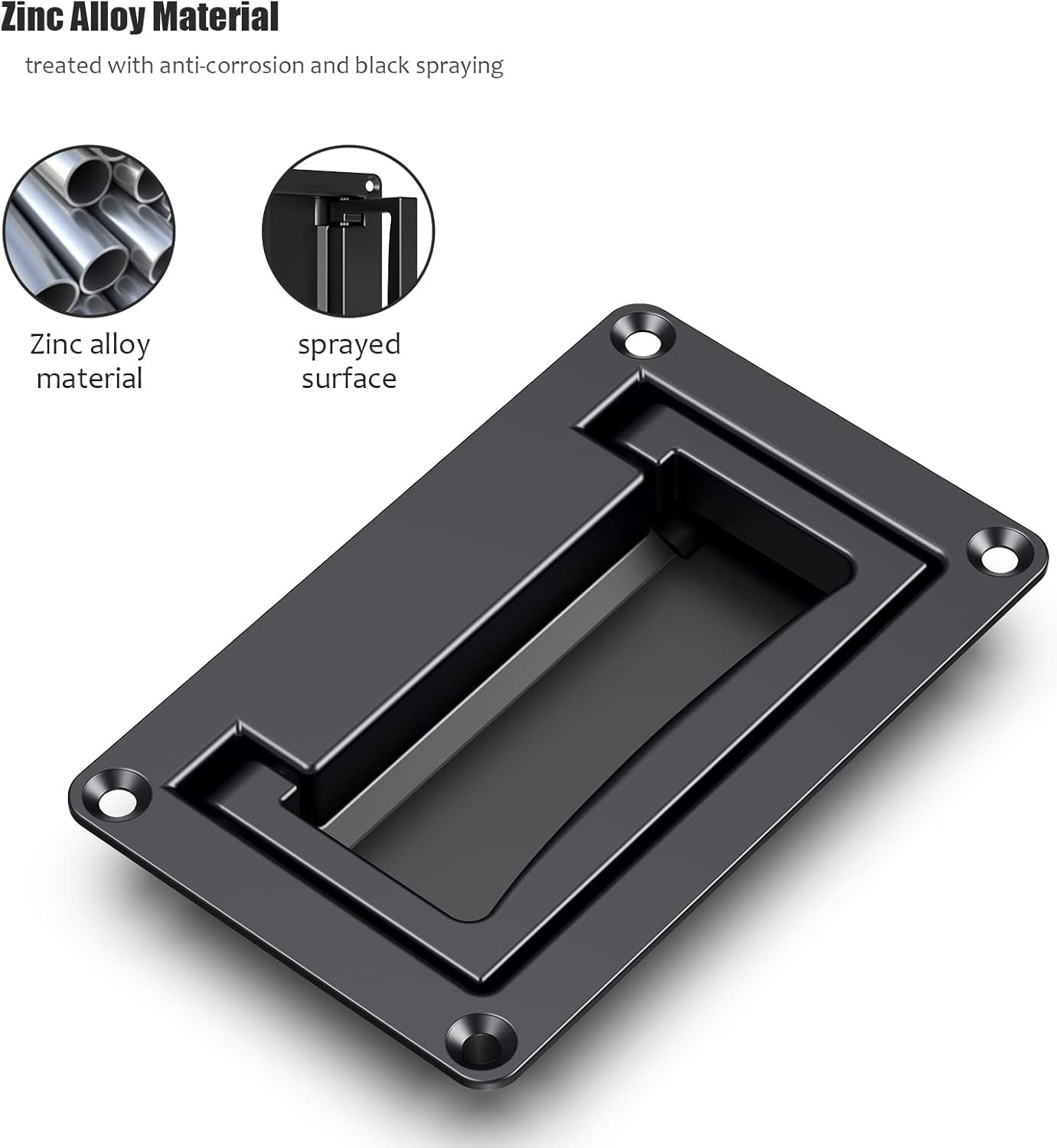 SYINE 2 Pack Black Zinc Alloy Recessed Door Pull Handle Recessed Flush Pull Handle for Drawer Access Door Toolbox,4.35 x 2.72 inch