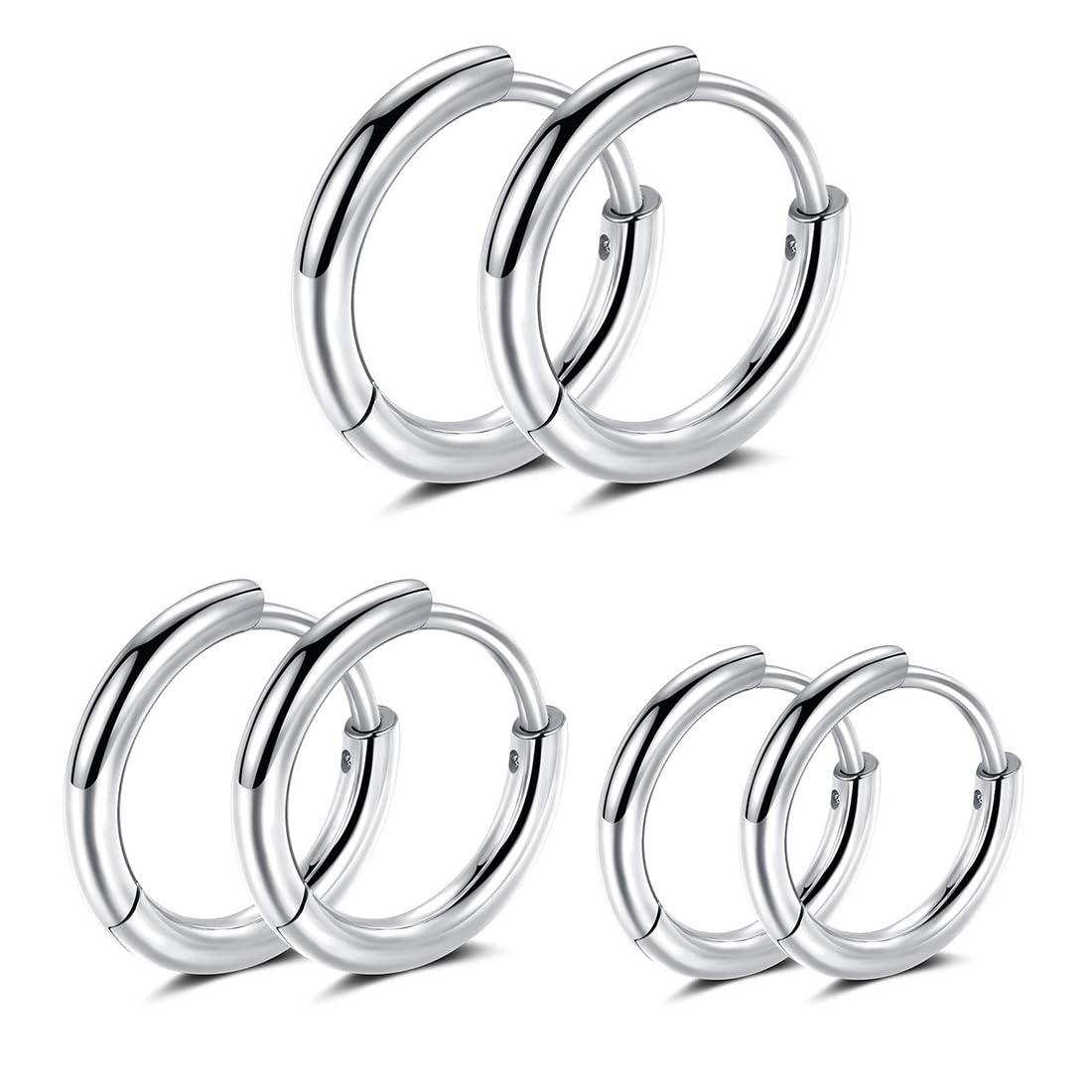 CISKHQR 3 Pares Pendientes de Aro de Acero Inoxidable Anillos de Labios Nariz Pendientes de Aro Pequeños de Cartílago para Hombre y Mujer, aretes de aro hipoalergénicos de acero inoxidable, 8,10,12mm