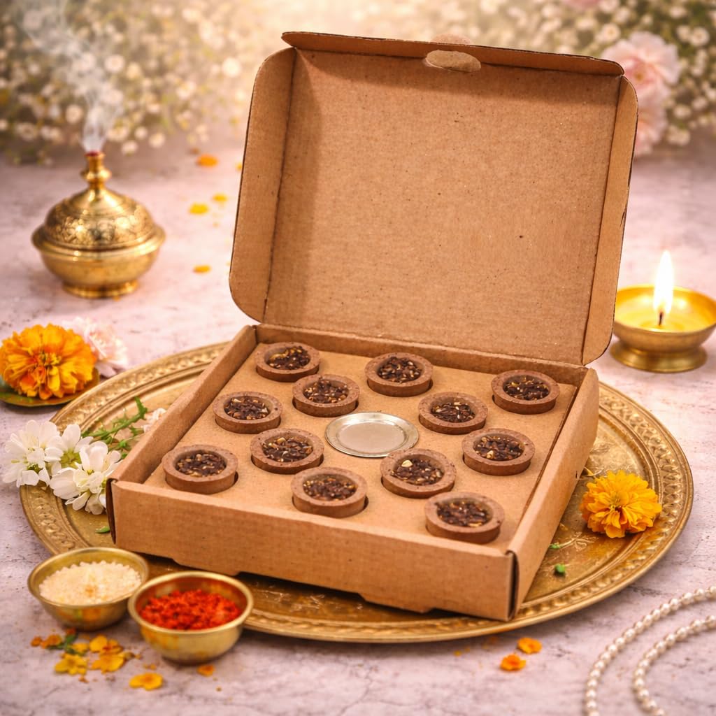 Jaipur Ace Cow Dung Sambrani Cups | Natural Herbal Dhoop Cups | Sambrani Dhoop for Pooja, Meditation, Yoga, Home Fragrance | Traditional Cow Dung Incense Cups for Air Purification & Rituals Pack of 12-image-0