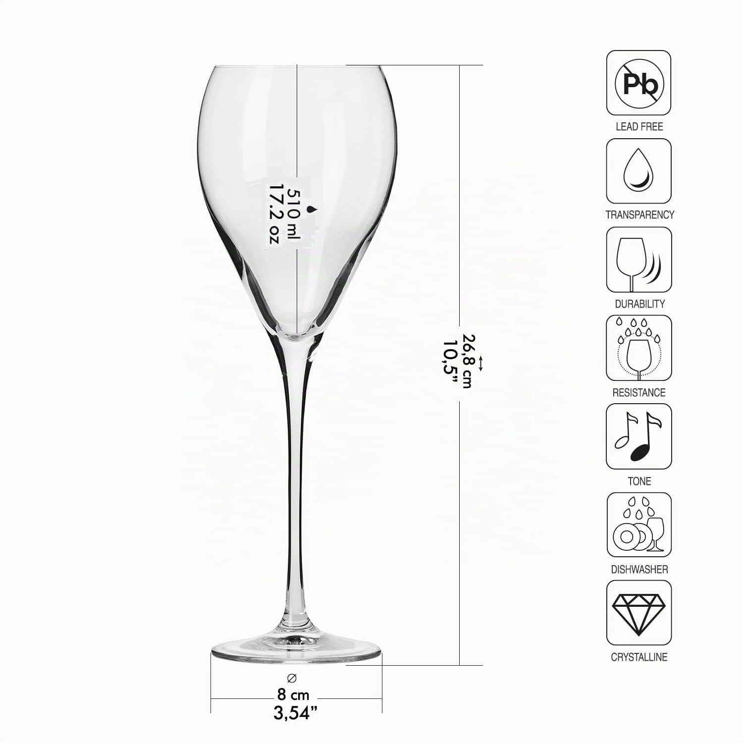 Krosno Copas de Vino Tinto Juego de 4, 510 ml, Colección Perla