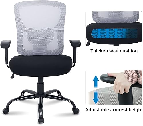Miniatura 5 de Silla de oficina grande y alta, silla de computadora de alta resistencia, silla de escritorio de 400 libras, con soporte lumbar, ergonómica,