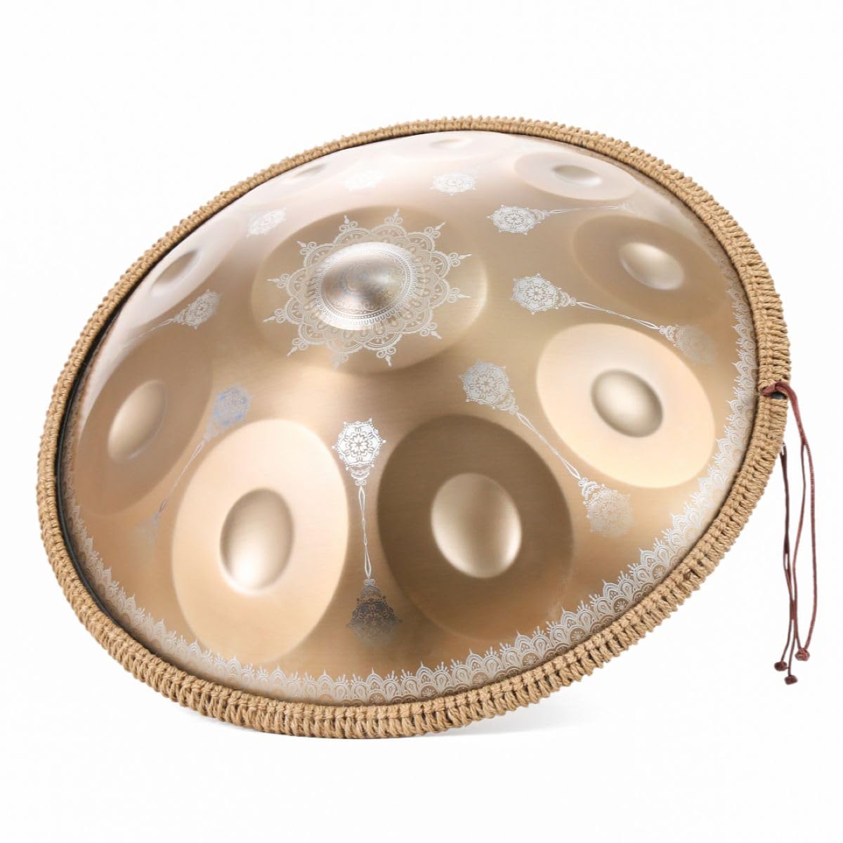 Handpan Mandala doré - 10 notes - Échelle courte - Instrument professionnel de guérison sonore - En acier de qualité supérieure - Tambour de méditation pour soulager le stress, le yoga et la
