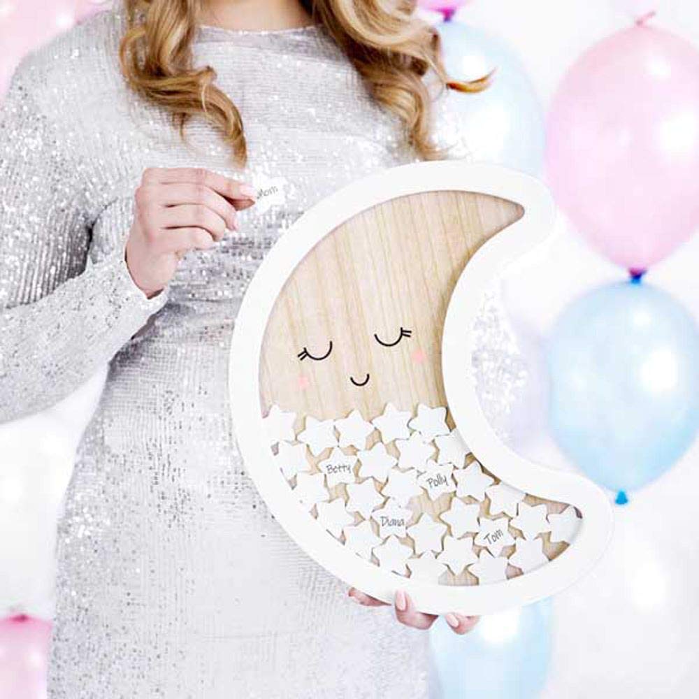 Luck and Luck Wooden Moon Guest Book Frame Christening, White - Image 3