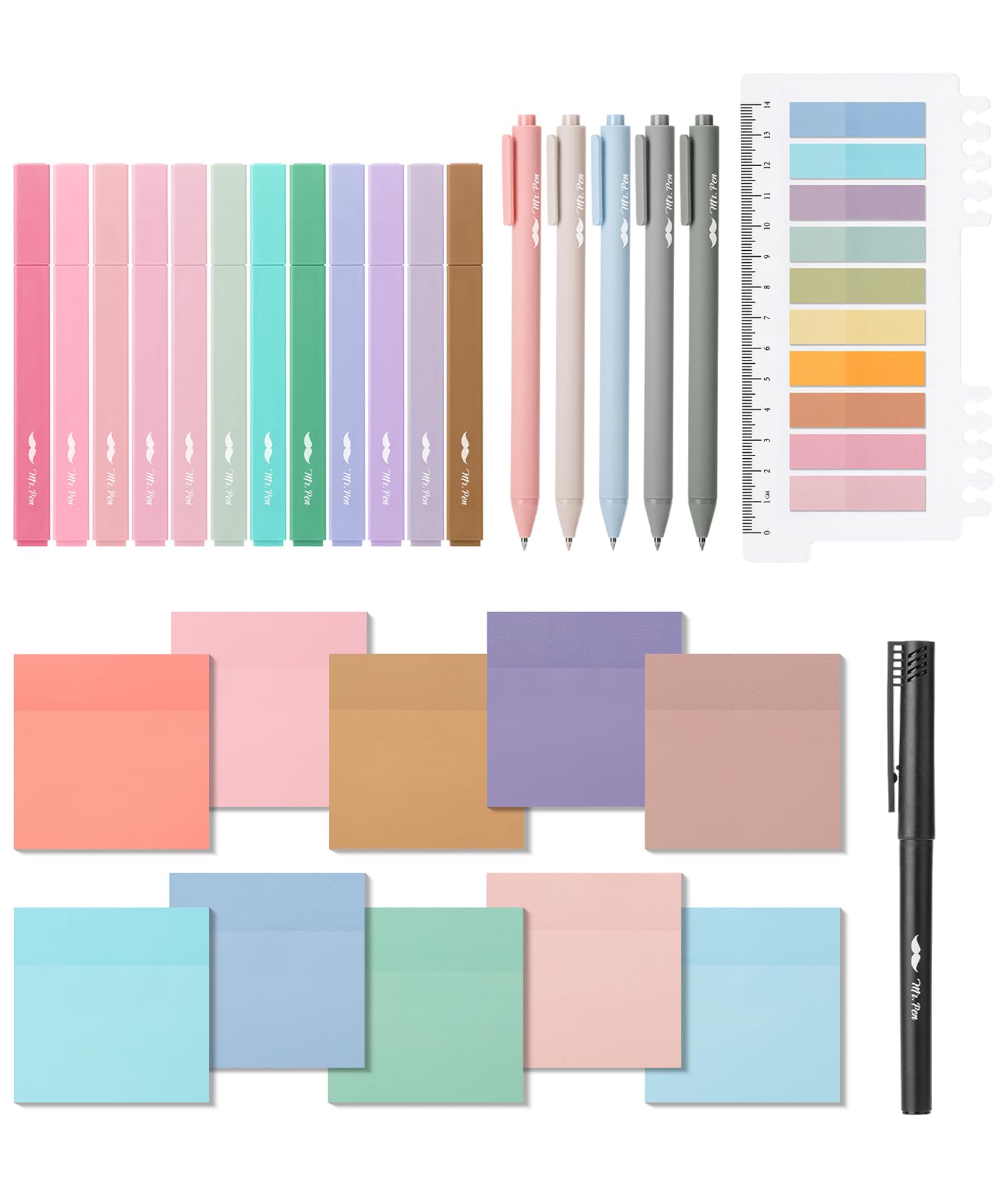 Mr. Pen- Aesthetic Book Annotation Kit, 38 pcs, Aesthetic Highlighters and Gel Pens, Transparent Sticky Notes, Transparent Sticky Tabs for Books, No