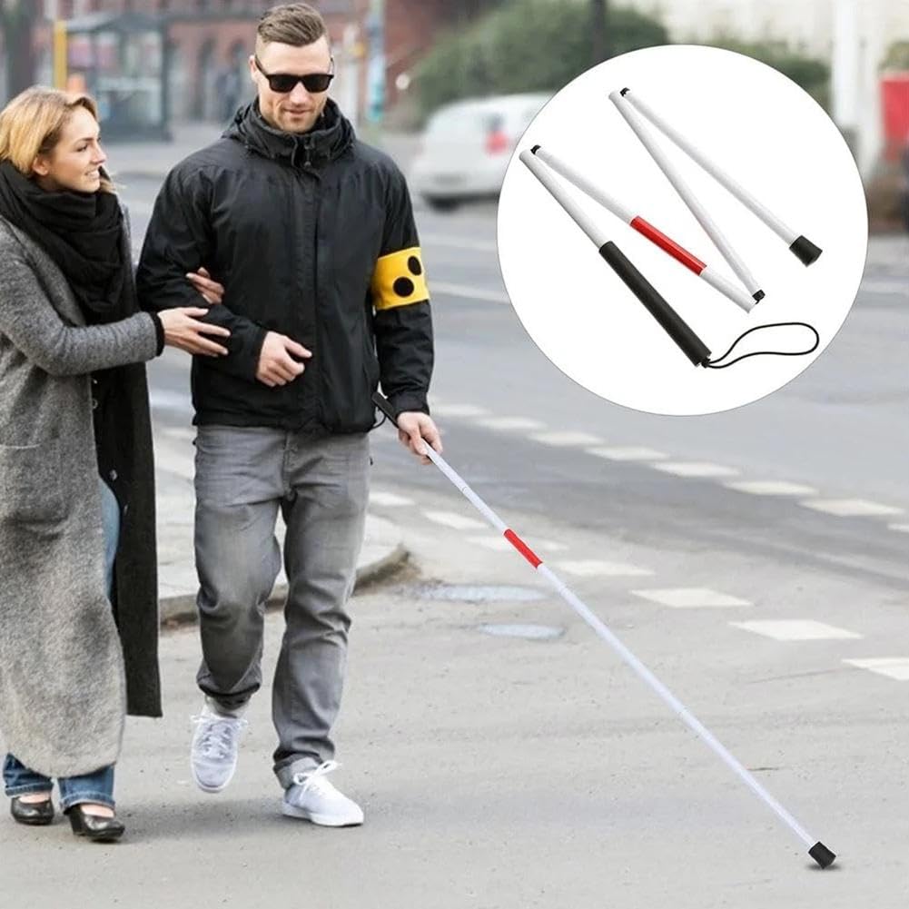 Ślepa laska, składana laska do chodzenia, składana laska ze stopu aluminium z odblaskiem nocnym, antypoślizgowy uchwyt dla osób niedowidzących i seniorów, 124 cm